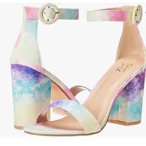 NWT YOKI Women's Friday Comfort Heeled Sandal colorful Tie dye